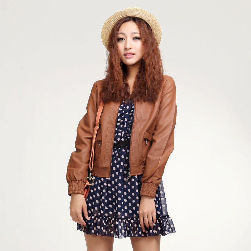 2013 spring and autumn TONLION sweet female solid color PU women's leather jacket slim outerwear