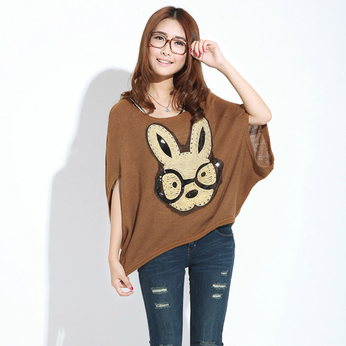 2013 spring and autumn women's cartoon sweater shirt fashion batwing sleeve t-shirt top