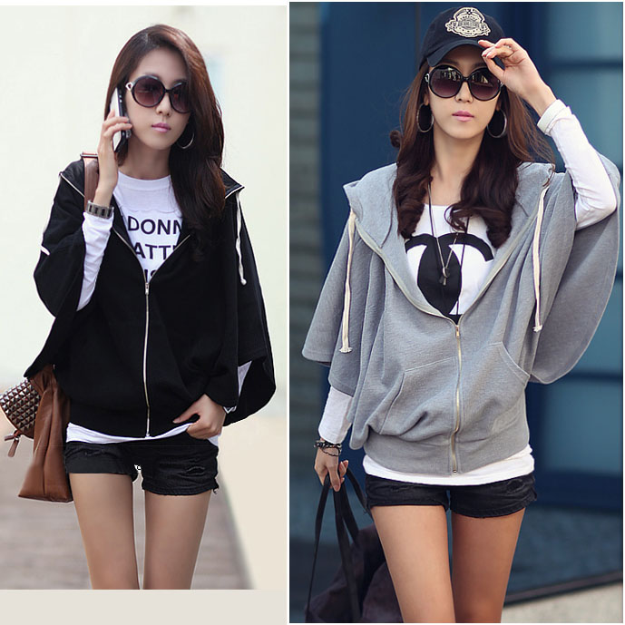 2013 spring and autumn women's casual preppy style all-match with a hood batwing sleeve sweatshirt short jacket