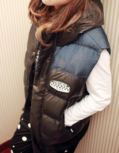 2013 spring and autumn women's color block decoration plus size casual with a hood vest cotton-padded coat lovers vest female