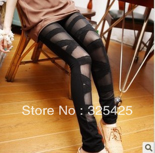 2013 spring and autumn women's cross lace legging gauze hot sell new stockings for lady free shipping