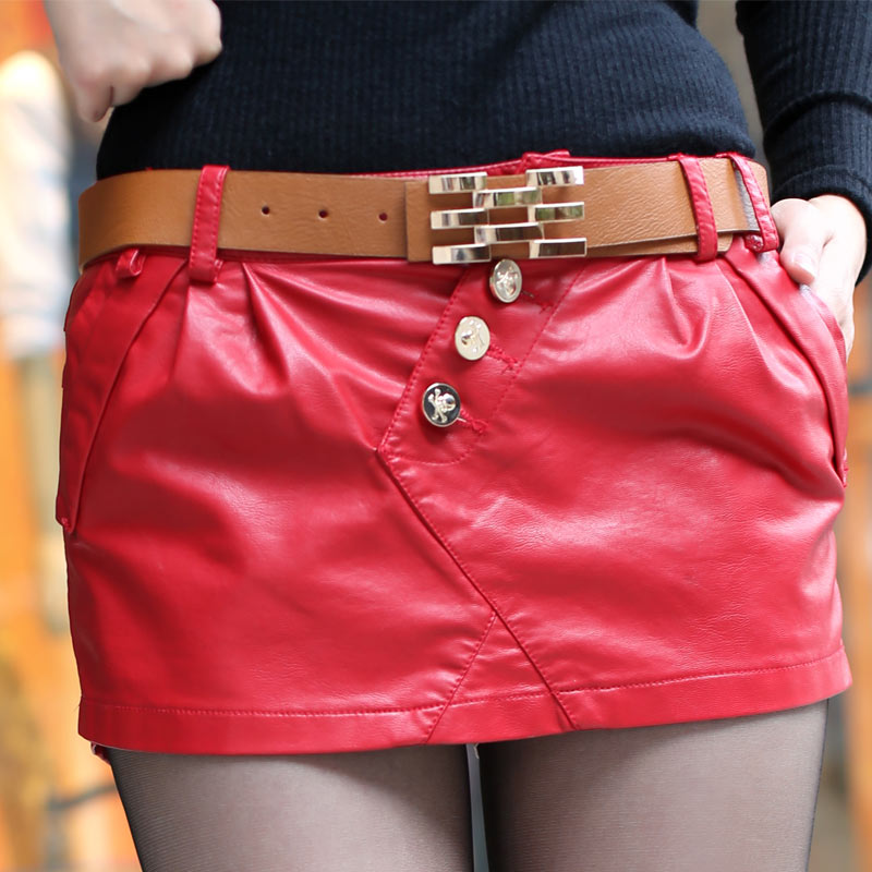 2013 spring and autumn women's fashion all-match PU skorts leather bust short skirt