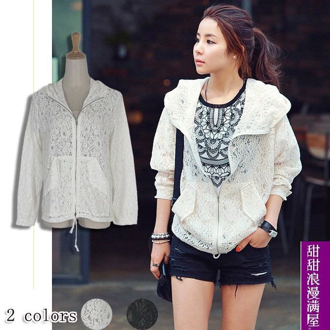 2013 spring and autumn women's h4426 casual all-match fashion thin lace with a hood cardigan coat