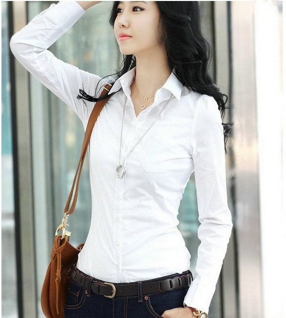 2013 spring and autumn women's plus size slim thick cotton white shirt