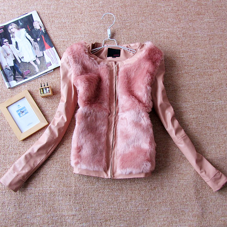 2013 spring and autumn women's slim short design leather clothing coat o-neck long-sleeve PU