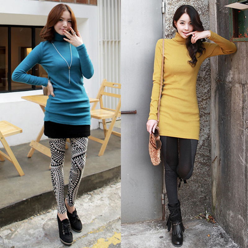 2013 spring and autumn women's slim solid color long design turtleneck shirt basic t-shirt wool sweater Free Shipping