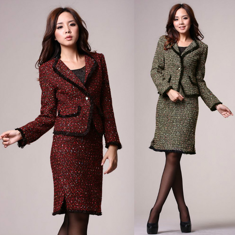 2013 spring and autumn women's suit skirt quality woolen dress fashion slim 2 piece set