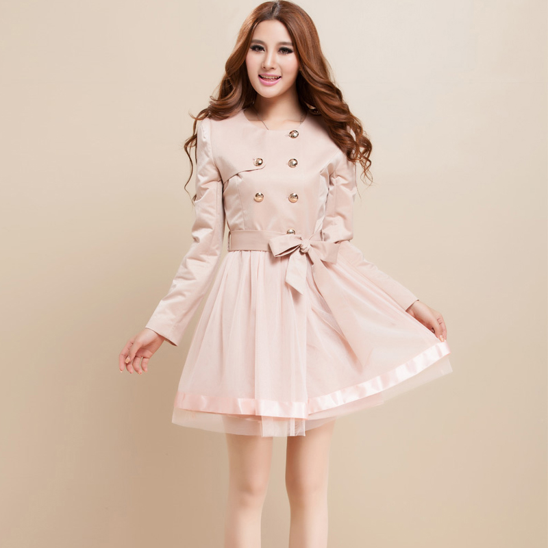 2013 spring and autumn women's sweet chiffon women's trench slim outerwear one-piece dress ol female