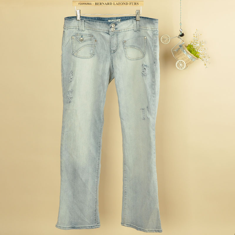 2013 spring and autumn women's water wash hole retro finishing jeans trousers plus size 5p003k (WC001)