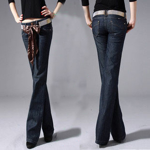 2013 spring and autumn women's wide leg pants casual mid waist jeans female trousers ribbon Free Shipping