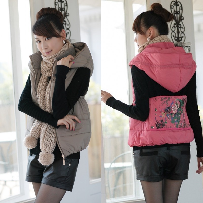 2013 spring and autumn women's with a hood short design vest cotton vest wadded jacket women's outerwear autumn