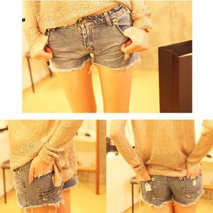 2013 spring and summer brief mid waist ladies' slim shorts hot sale hole denim shorts free shipping