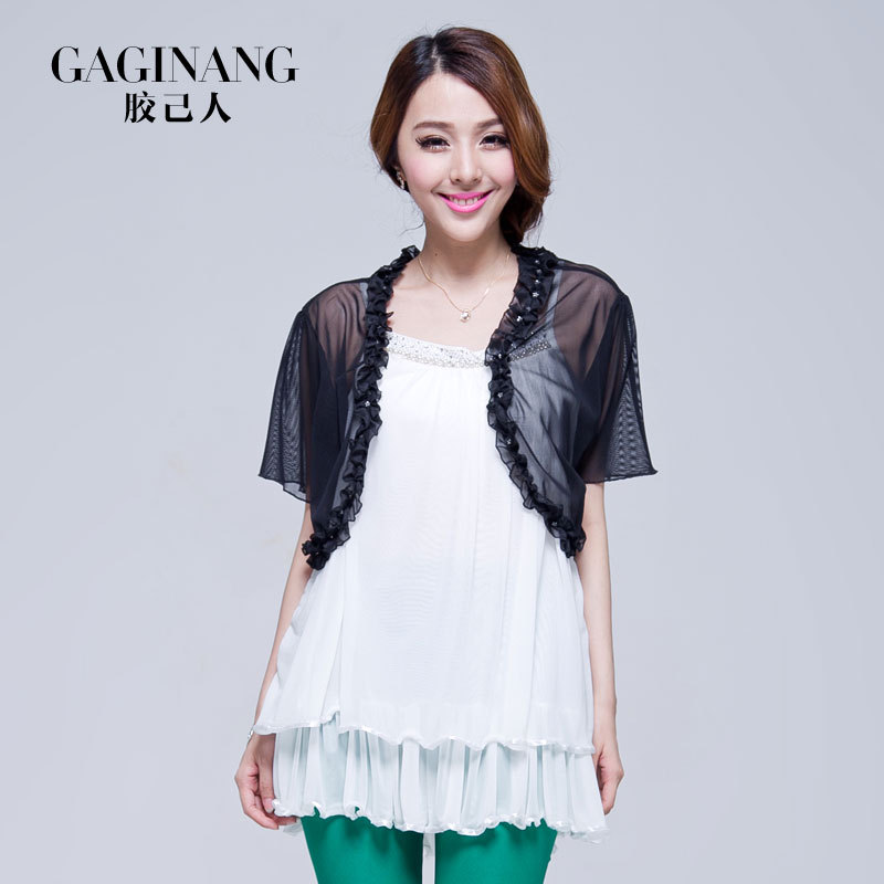 2013 spring and summer coat gauze short design loose plus size small cape shrug all-match short-sleeve female