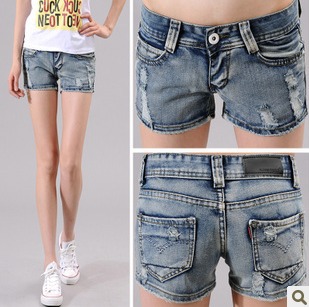 2013 spring and summer denim shorts female distrressed loose female shorts denim