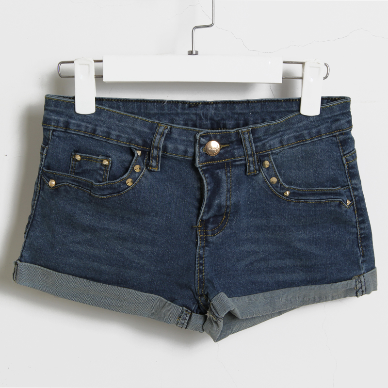 2013 spring and summer denim shorts female roll up hem hole loose shorts rivet