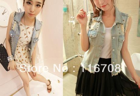 2013 Spring and summer denim vest vest female fashion waistcoat small vest thin plus size outerwear sleeveless vt-053