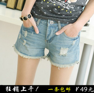 2013 spring and summer distrressed flash low-waist denim shorts female loose casual shorts