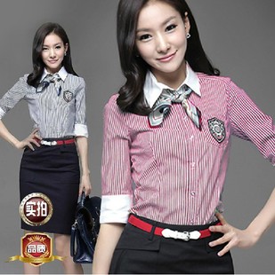 2013 spring and summer dresses new arrival work wear fashion stripe short-sleeve shirt slim work wear skirt female