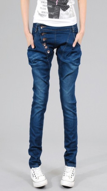 2013 spring and summer elastic buttons retro finishing denim trousers skinny pants pencil pants