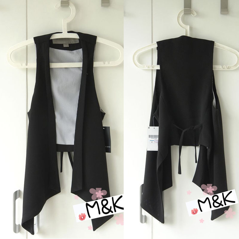 2013 spring and summer fashion elegant irregular slim lacing vest medium-long small vest female black