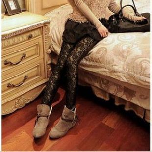 2013 spring and summer fashion elegant women's faux leather lace cutout legging women's