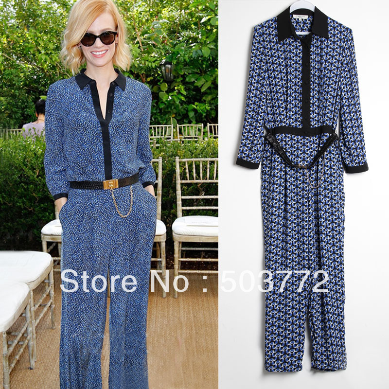 2013 Spring and Summer Fashion Peter Pan Collar Houndstooth Loose  Silk  Printing pants 130114