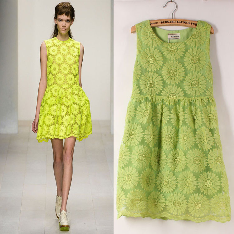 2013 spring and summer fashion t organza embroidery three-dimensional flower sleeveless slim one-piece dress