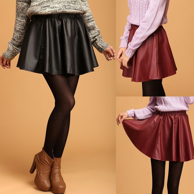 2013 spring and summer fashion vintage PU faux leather skirt pleated bottom expansion skirt fluffy short skirt sheds bust skirt