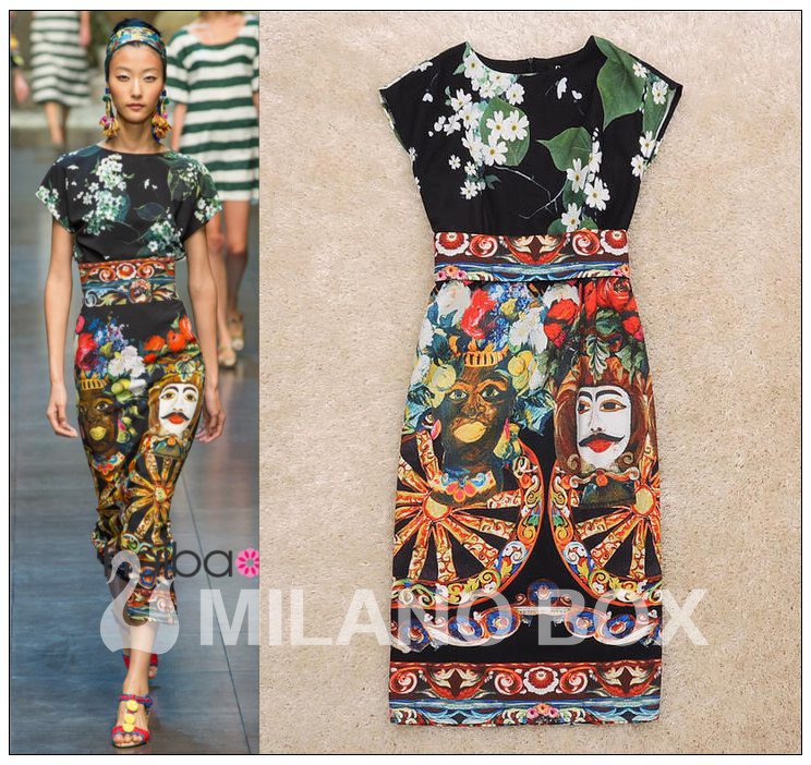 2013 spring and summer flower oil painting print slim hip one-piece dress over-the-knee full dress