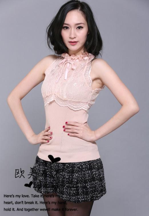 2013 spring and summer ladies elegant turtleneck lace decoration basic sweater sleeveless sweater vest top female