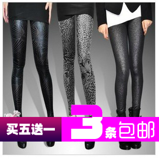 2013 spring and summer leopard print dull faux leather legging tight fitting patchwork glossy matte ankle length trousers female