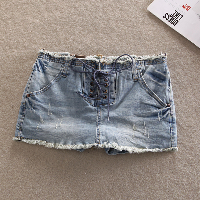 2013 spring and summer light blue wearing white butt-lifting vintage frighteningly hot sexy lacing ultra-short denim shorts