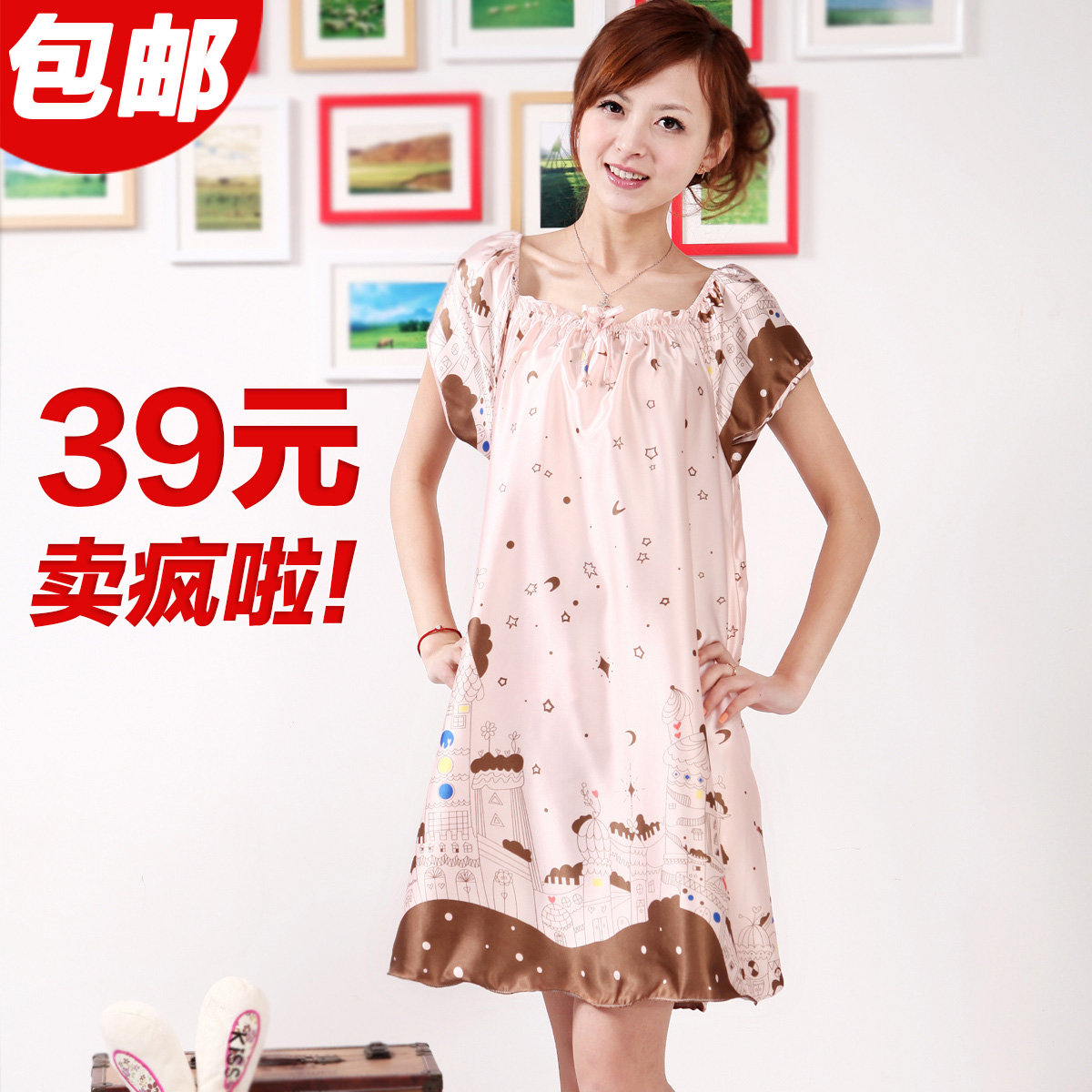 2013 spring and summer loose casual short-sleeve sexy nightgown fashion silk lounge female sleepwear