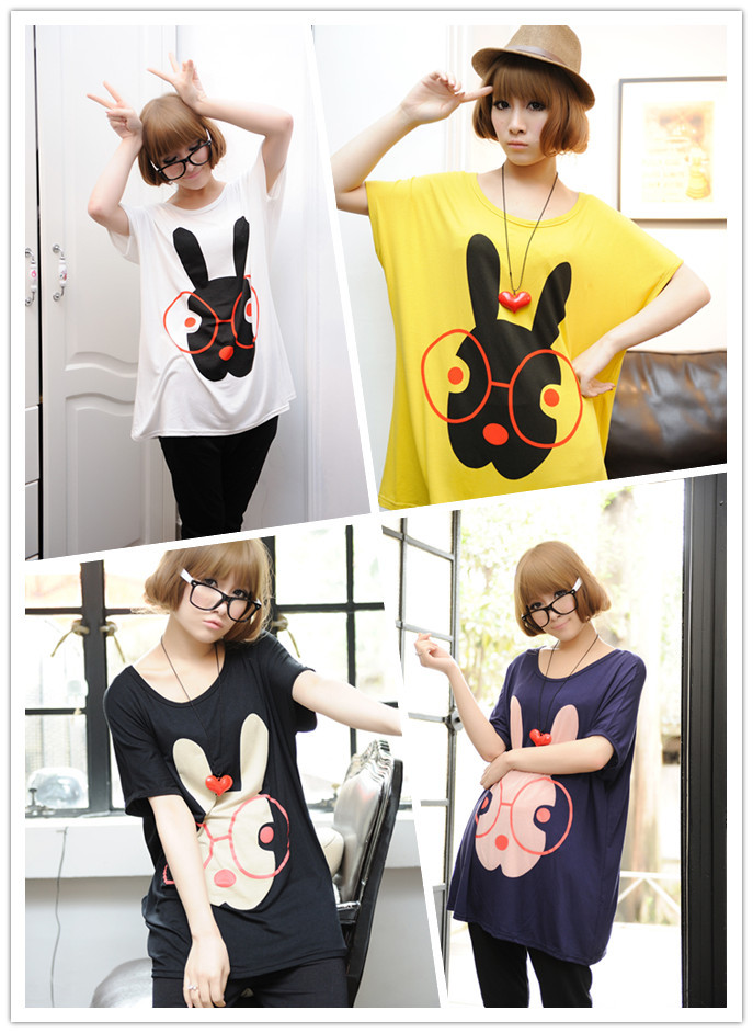 2013 spring and summer maternity clothing glasses rabbit print short-sleeve maternity top long design batwing sleeve t-shirt