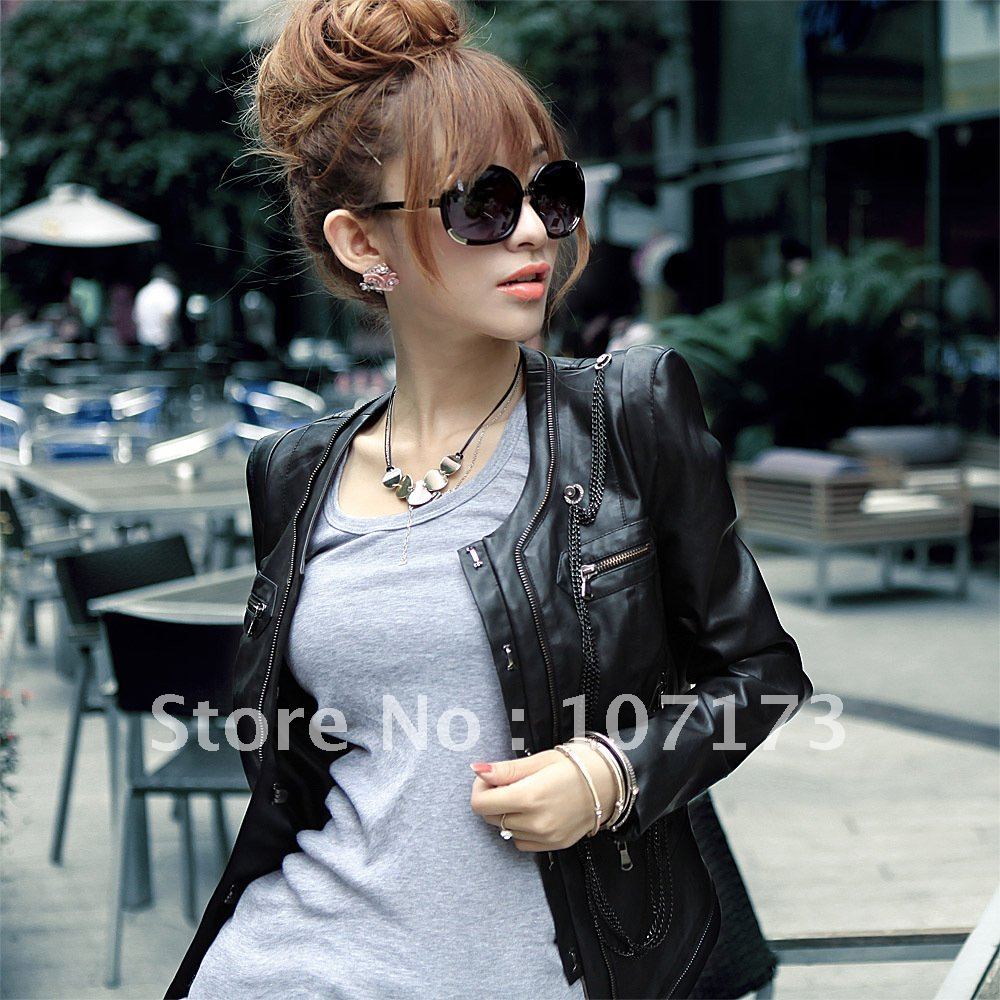 2013 Spring And Summer Motorcycle Zipper Slim Lather Clothing Women Jacket Pu