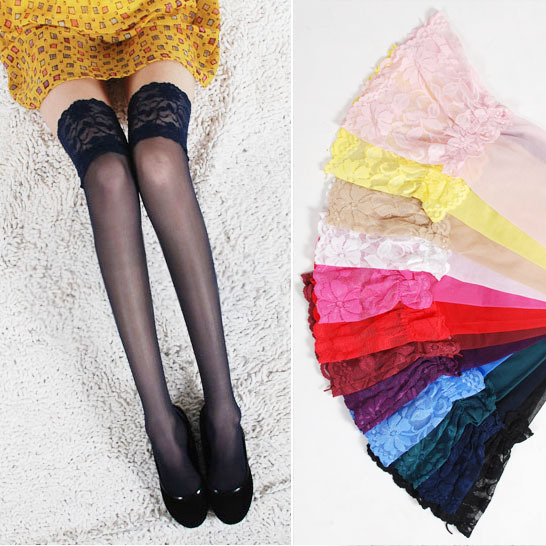 2013 spring and summer Multicolour lace decoration sexy ultra-thin women stockings ,free shipping