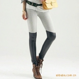 2013 spring and summer new arrival 2 cotton patchwork leather legging patchwork ankle length trousers