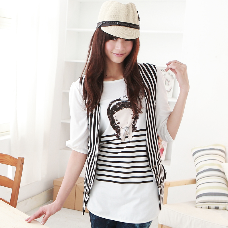 2013 spring and summer new arrival cool irregular stripe vest female spring and summer vest 213109