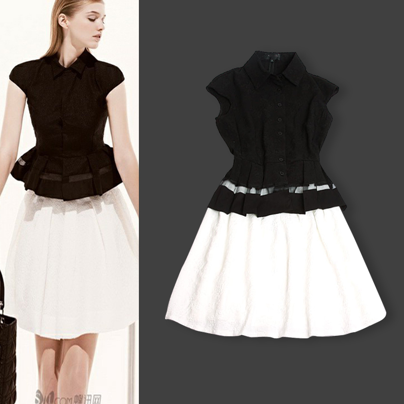 2013 spring and summer new arrival elegant gentlewomen elegant turn-down collar one-piece dress top half-skirt