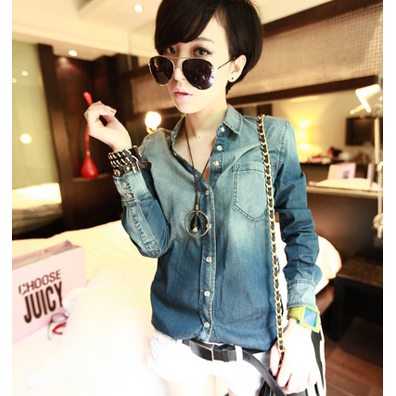 2013 spring and summer new arrival gradient color slim denim shirt outerwear female