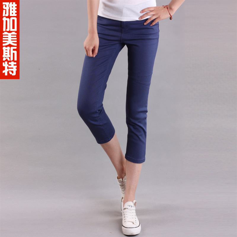 2013 spring and summer new arrival mid waist thin 100% cotton jeans pencil pants capris