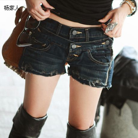 2013 spring and summer new arrival summer torn edge side zipper slim denim double buckles shorts