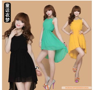 2013 spring and summer new arrival women's shoulder paillette irregular sweep chiffon one-piece dress tank dress