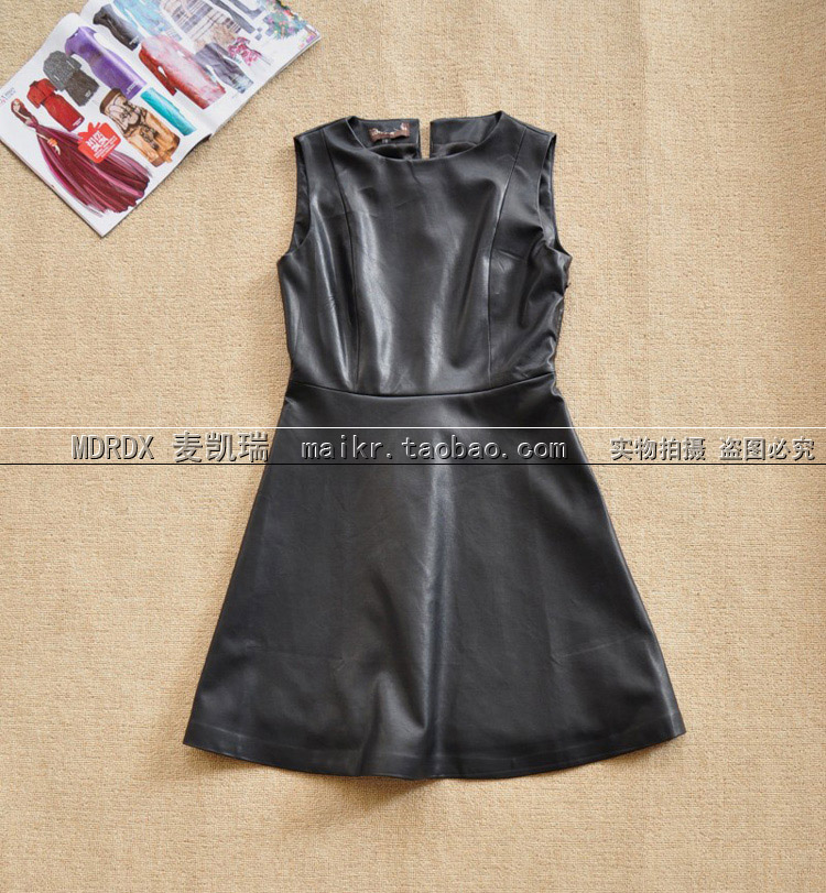 2013 spring and summer ol brief sexy o-neck slim vest one-piece dress leather skirt