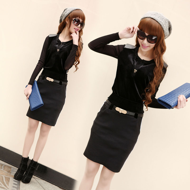 2013 spring and summer one-piece dress black slim elegant set belt hot-selling