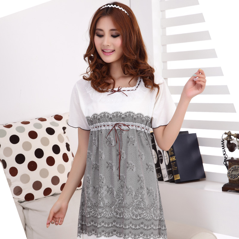 2013 spring and summer short-sleeve sleepwear bamboo fibre women's short-sleeve casual lounge nightgown set