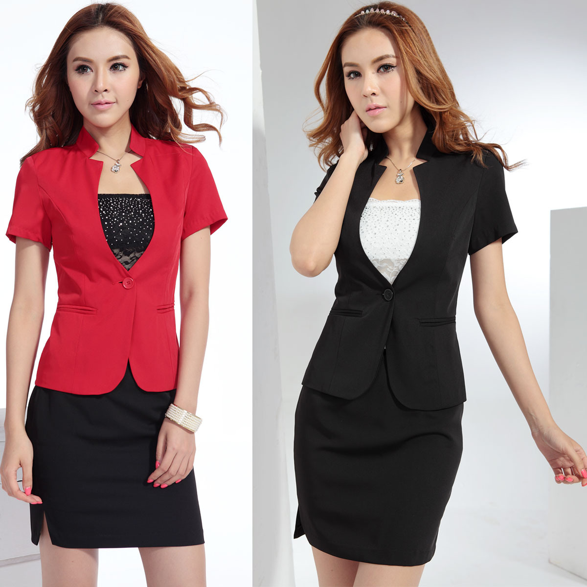 2013 spring and summer short-sleeve work wear women's skirt ol professional set suit work wear 818