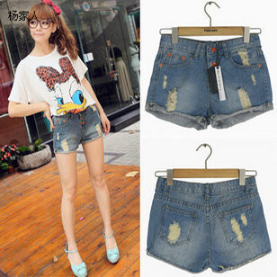 2013 spring and summer shorts female shorts slim denim shorts summer hole