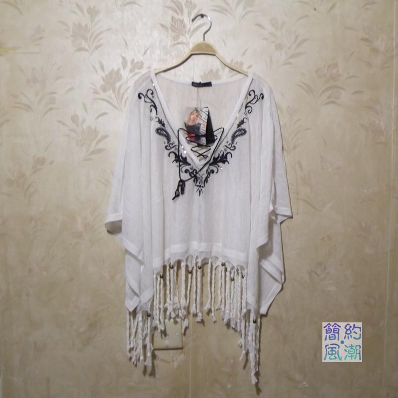 2013 spring and summer thin V-neck embroidered tassel cloak cape female cotton coat