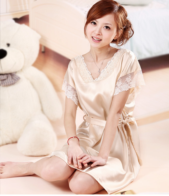 2013 spring and summer V-neck sexy lace lacing fashion silk one-piece dress nightgown short-sleeve lounge